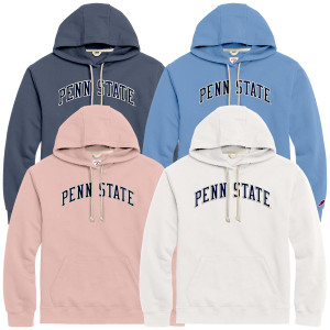 white and navy hooded sweatshirts with arched Penn State